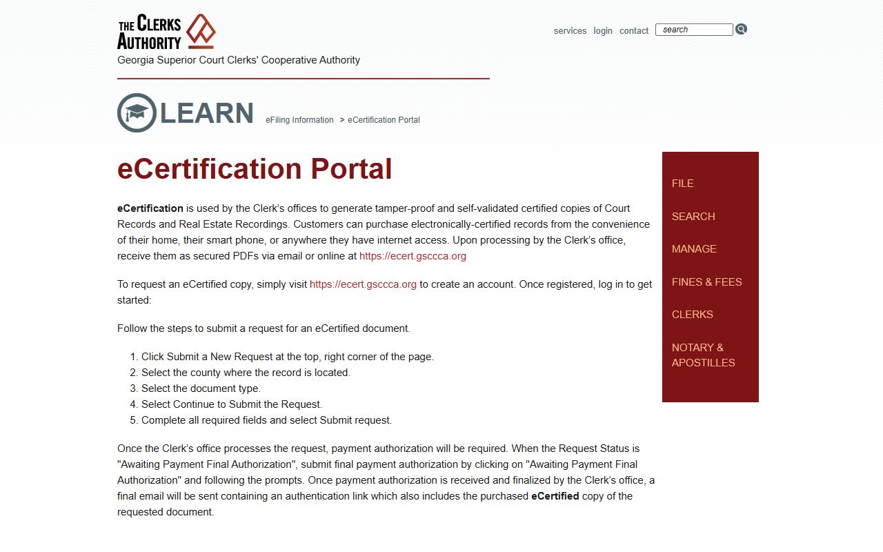 Ware County Clerk of Superior Court eCertification instructions