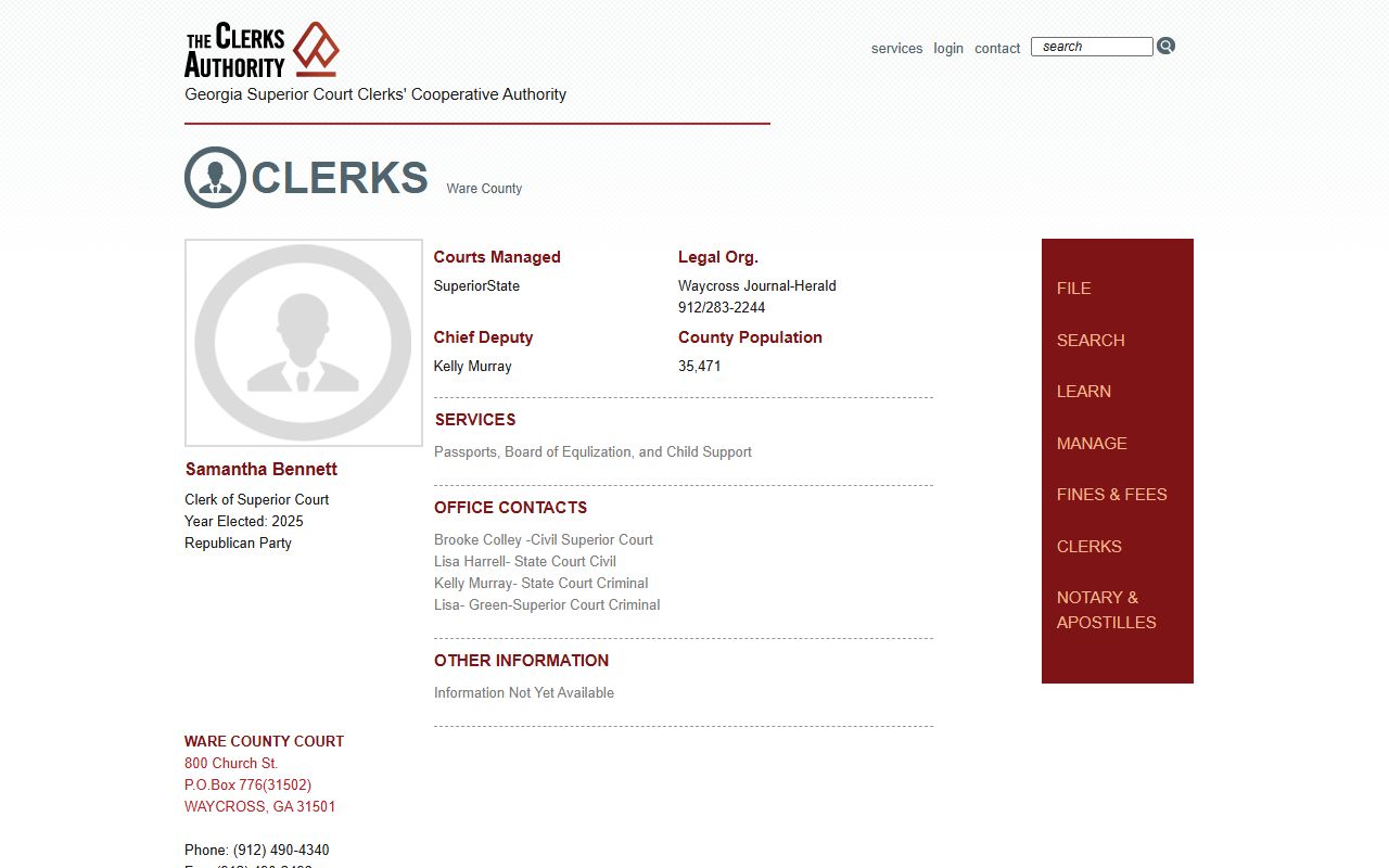 Ware County Clerk of Superior Court GSCCCA profile