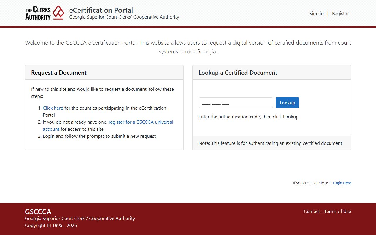 Ware County Clerk of Superior Court eCertification portal