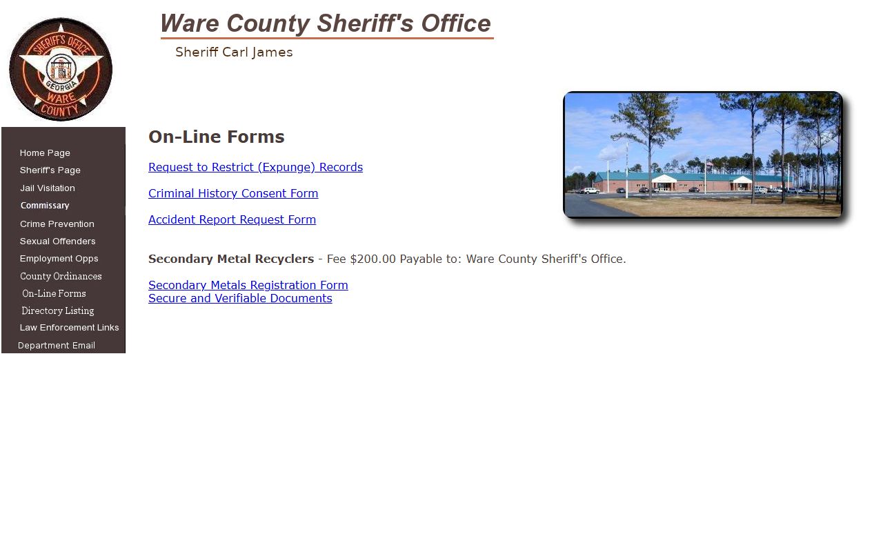Ware County arrest records sheriff forms and restriction records