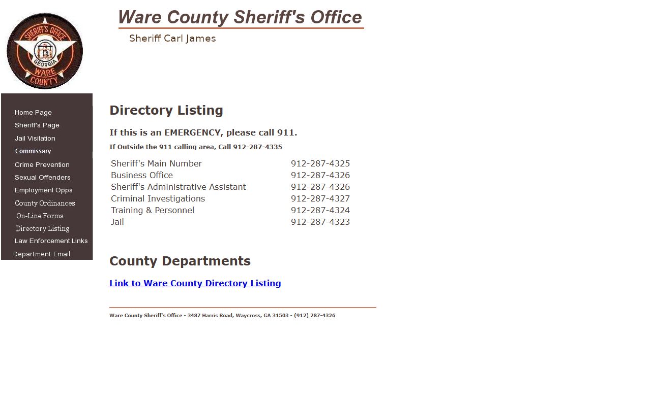 Ware County inmate records sheriff directory