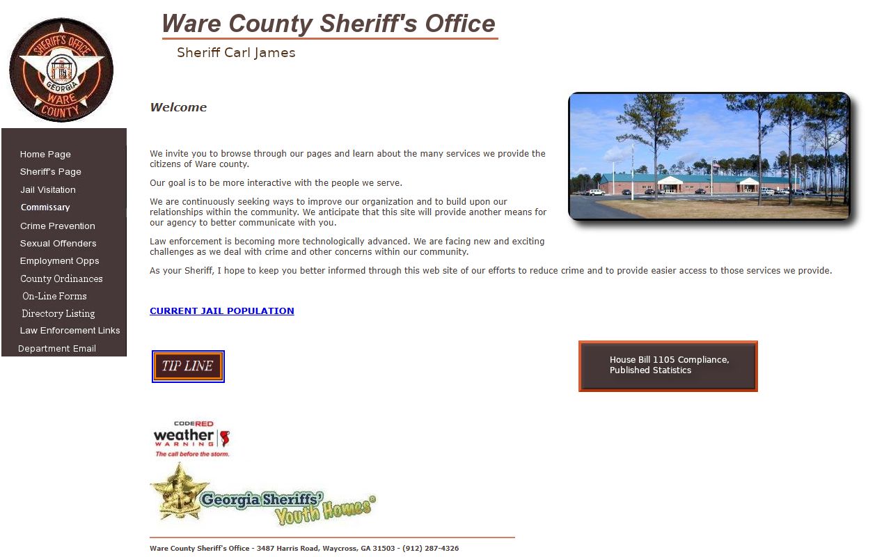 Ware County inmate records sheriff homepage
