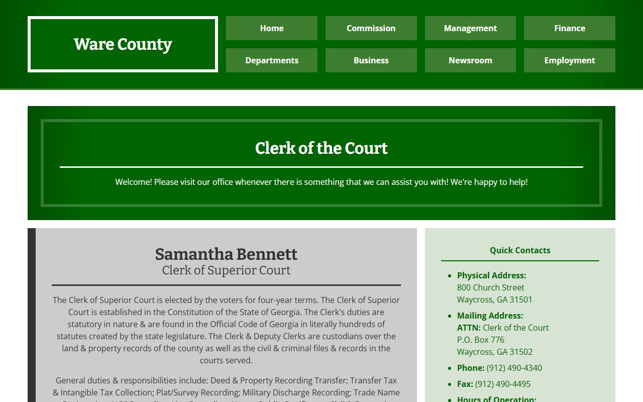 Ware County marriage records Probate Court contact