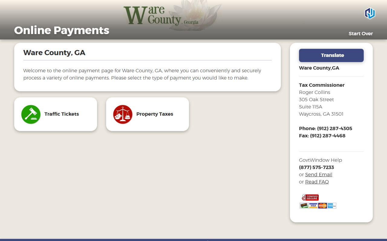 Ware County traffic court records Government Window payment portal